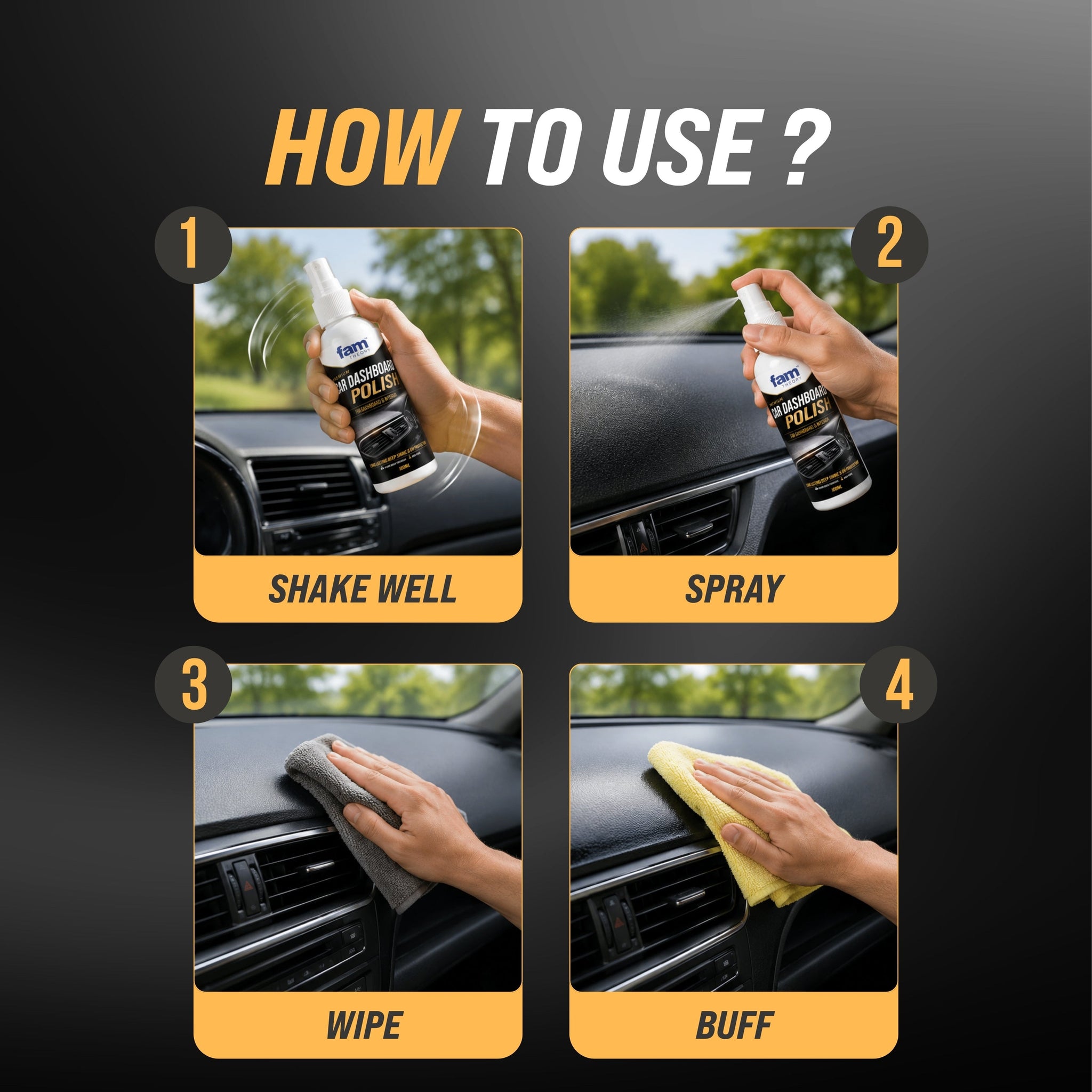 Premium Car Dashboard & Interior Polish Spray 100ML ✨ – Deep Shine & UV Protection