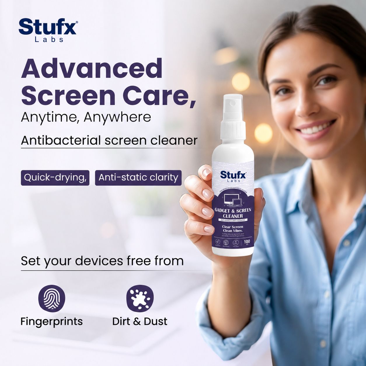 Screen Cleaner Spray 100ml – Mobile, Laptop, TV & Gadget Cleaner Kit