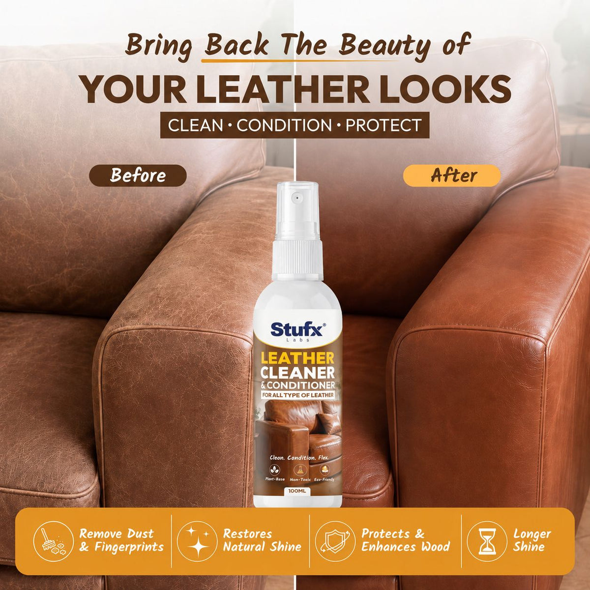 Leather Cleaner & Conditioner Spray 100ml – For Sofa, Car Seats, Shoes & Bags