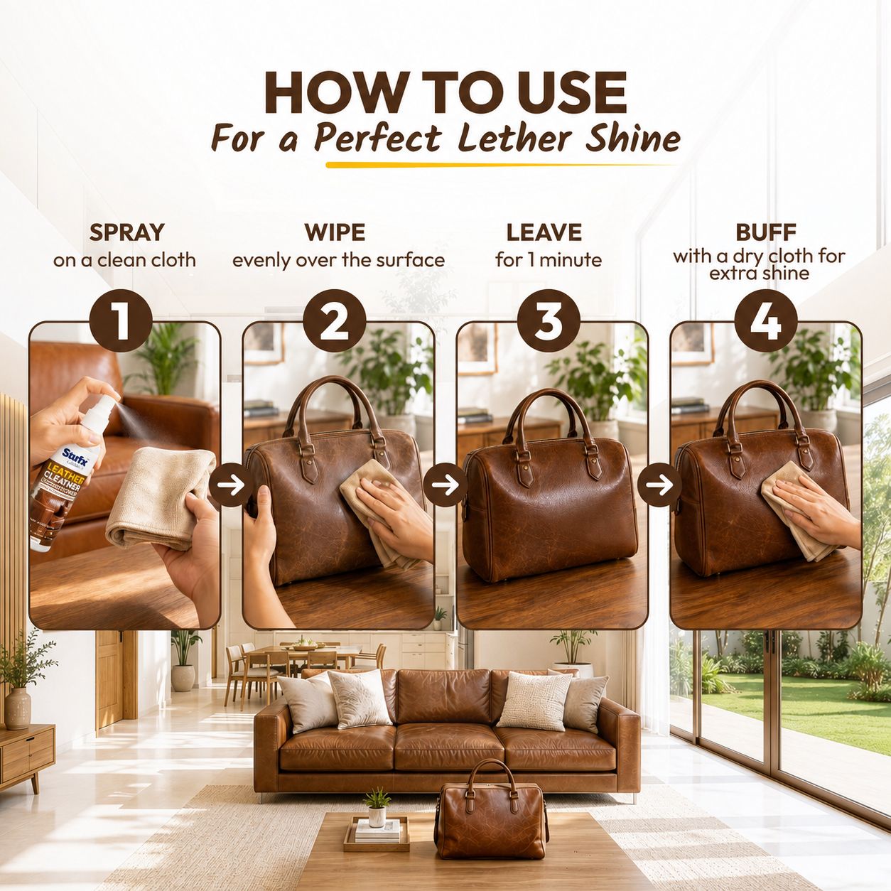 Leather Cleaner & Conditioner Spray 100ml – For Sofa, Car Seats, Shoes & Bags