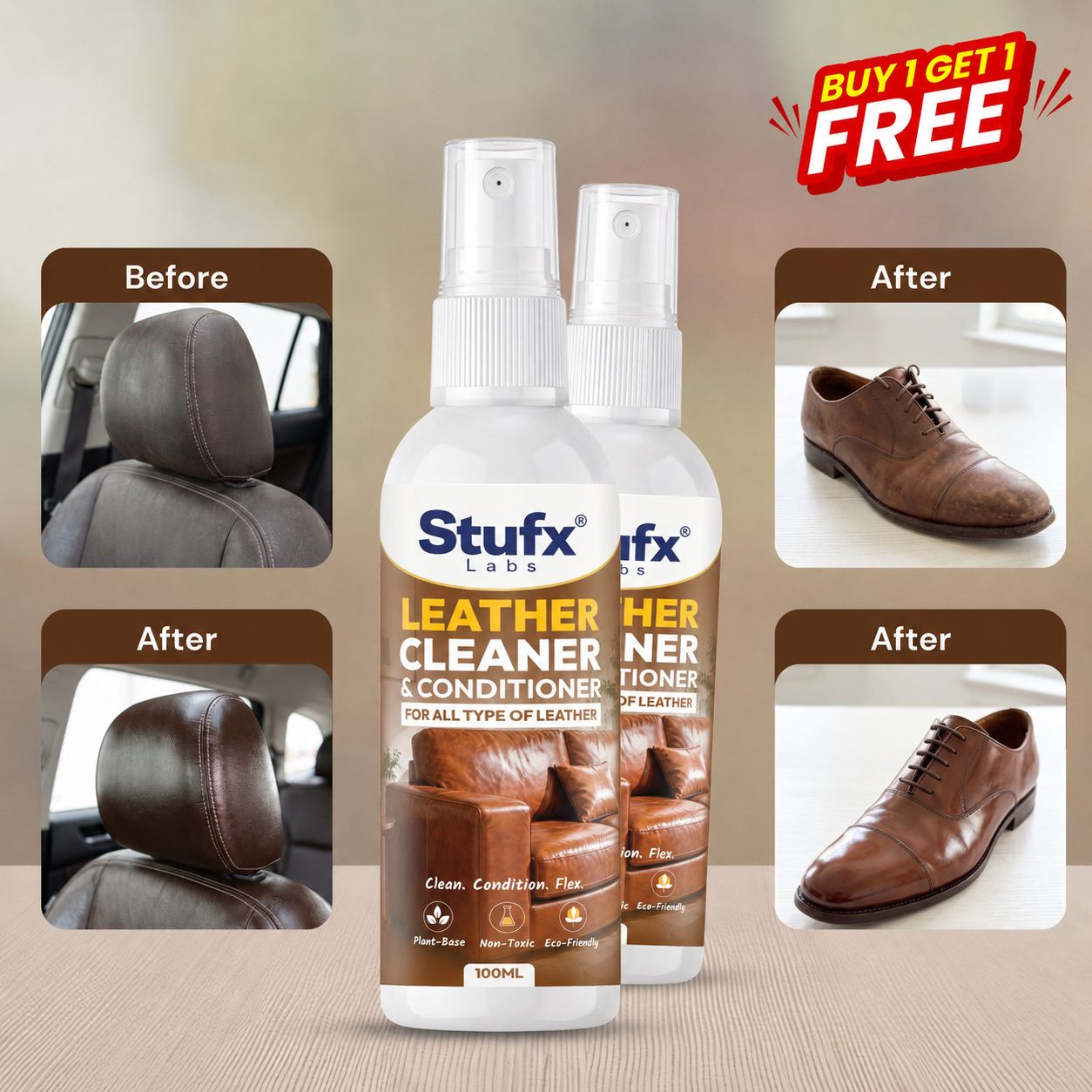 Leather Cleaner & Conditioner Spray 100ml – For Sofa, Car Seats, Shoes & Bags