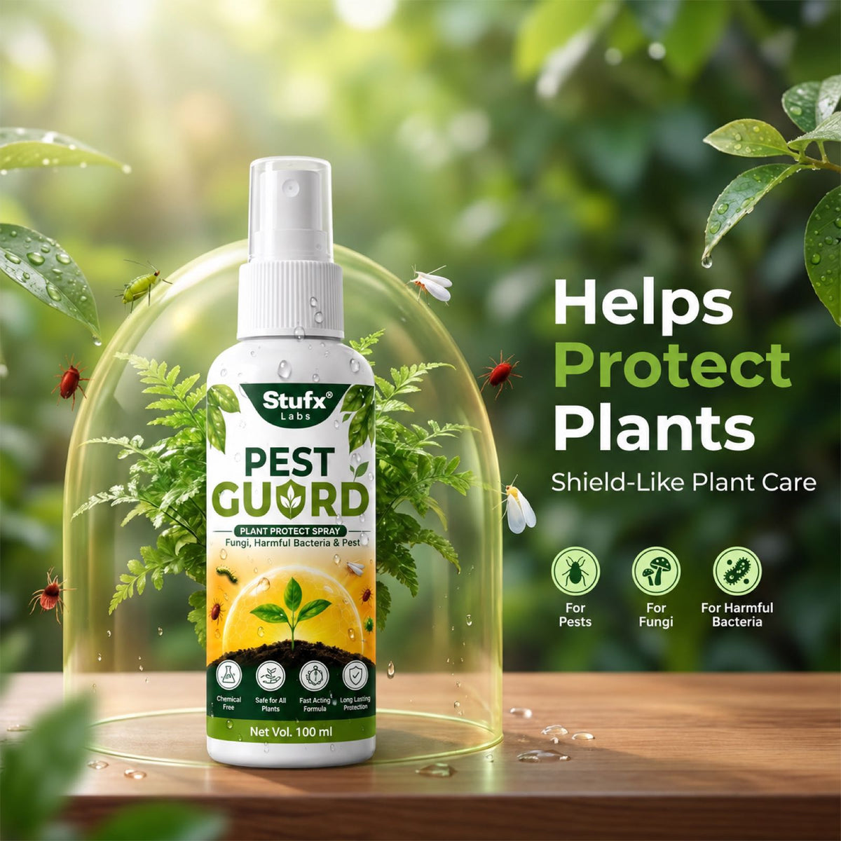 Pest Guard bottle with a plant and protective shield illustration