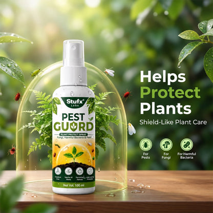 Pest Guard bottle with a plant and protective shield illustration